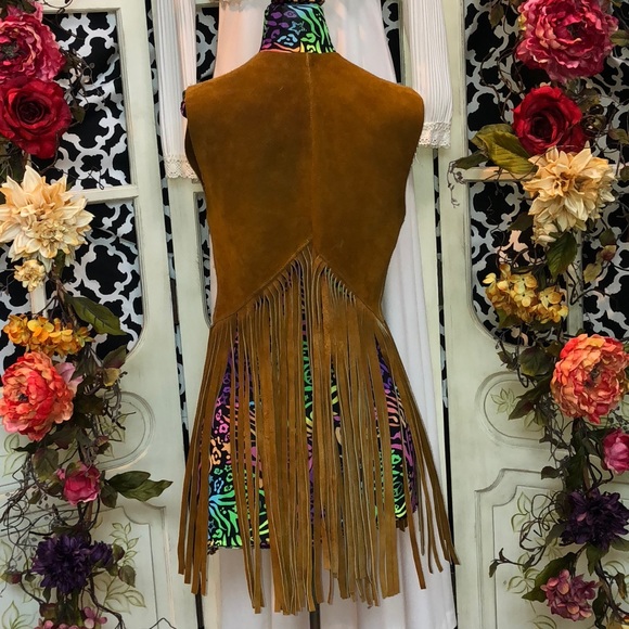 Suede Leather fringe vest hippie 70s Hendrix tan - Picture 4 of 5